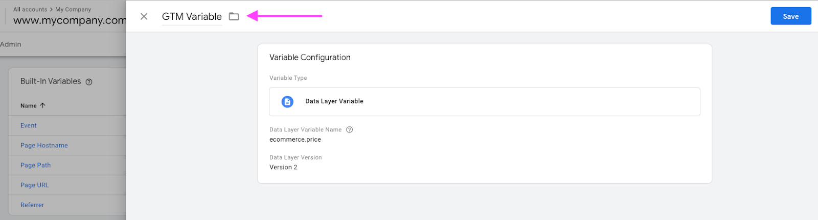 Google tag manager GTM variable settings