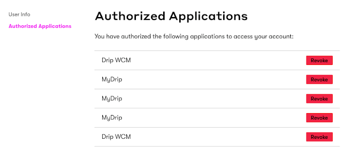 Authorized Applications Settings in the user settings page