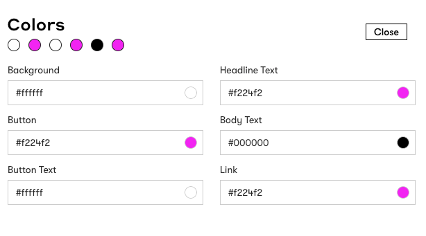 Brand color settings in the brand assests page 
