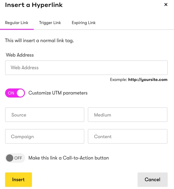 Insert Hyperlink with UTM Codes when adding a link to an email