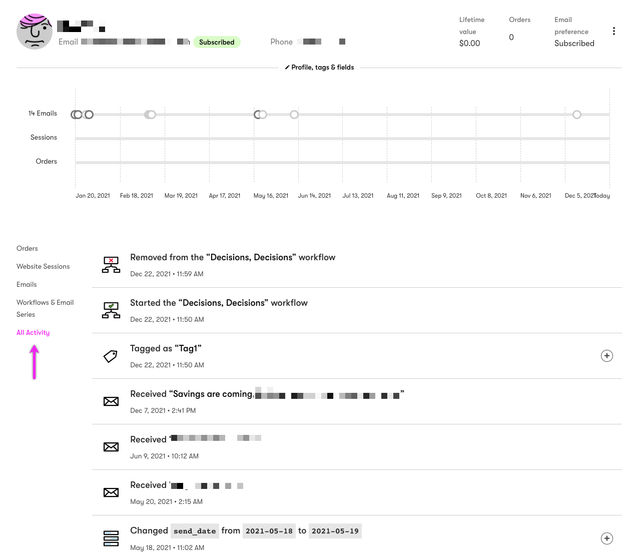 All Activity in a person's profile page