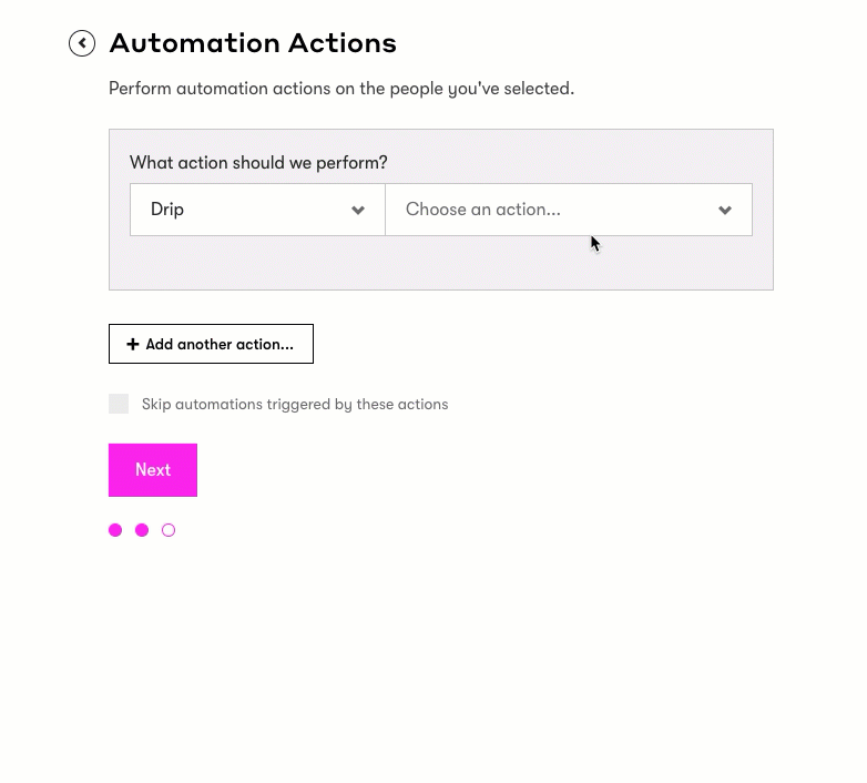 Automation actions box in a Bulk operation