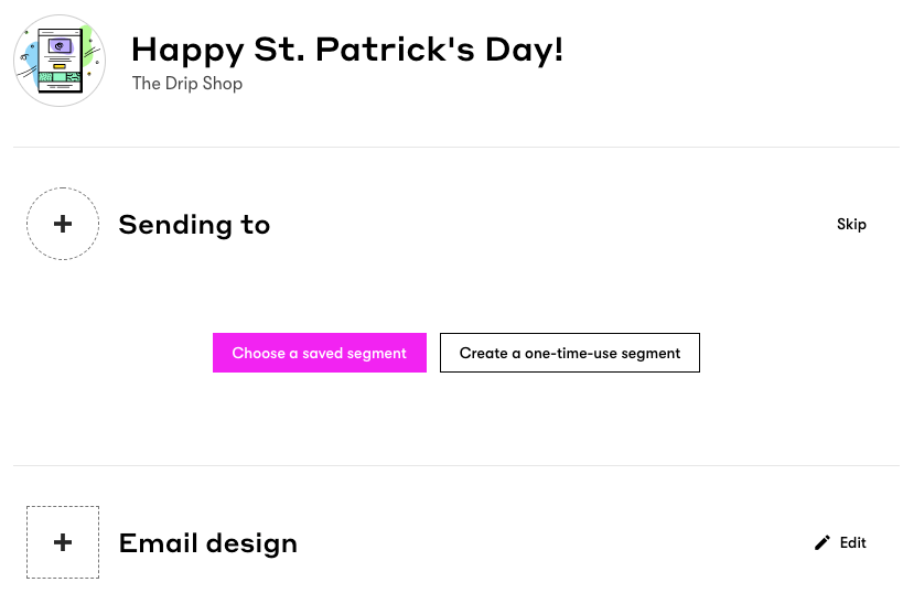Segment selection options in the email builder