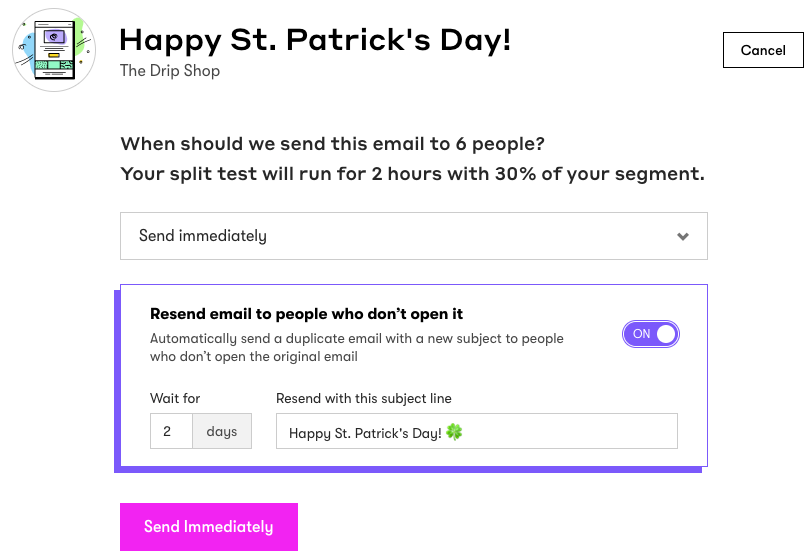 Option to Resend to Unopened in the email scheduler