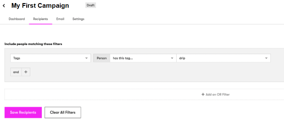 Segment filter to choose recipents in the Legacy email builder