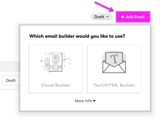 Add email button to choose a type of email builder in an Email Series