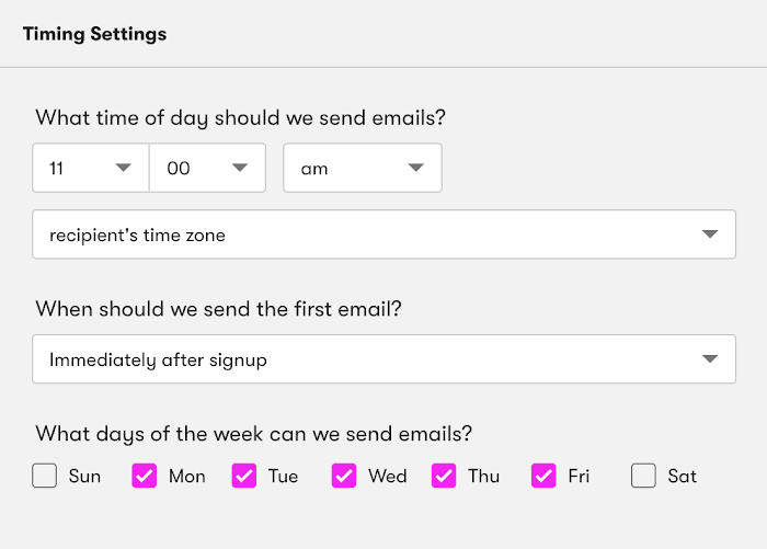 Timing Settings when you schedule an email in a Email Series