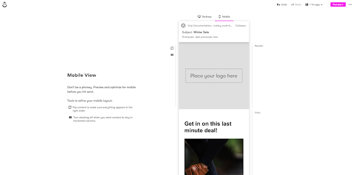 Mobile view in a Visual Email builder