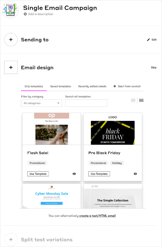 Visual Email Builder in a Single Email Campaign