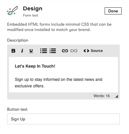 Embedded Form HTML Design block