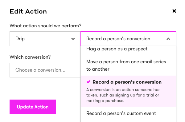 Record a conversion action settings found in Analytics