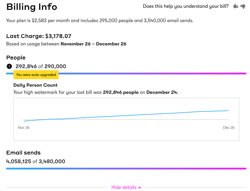 Billing information page found in Billing