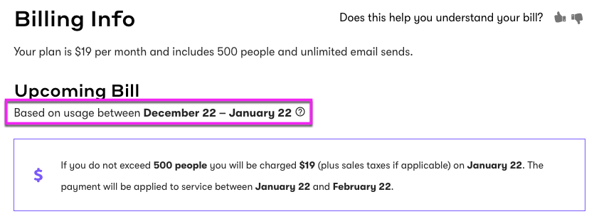 Billing Information usage dates found in Billing