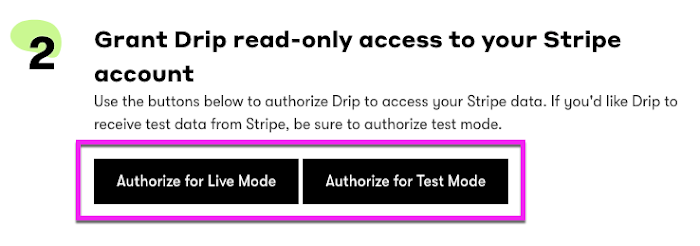 Stripe integration page in Drip to grant Read-Only Access to your Stripe Account