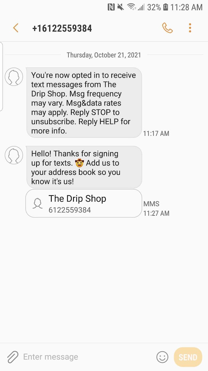 Contact Cards - SMS message for Andriod Users example