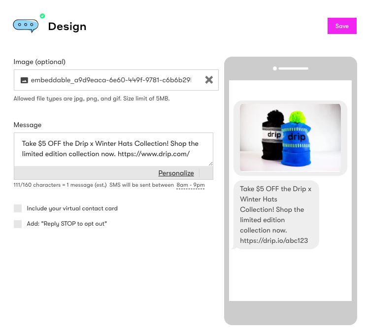 Send an SMS Campaign Design and preview
