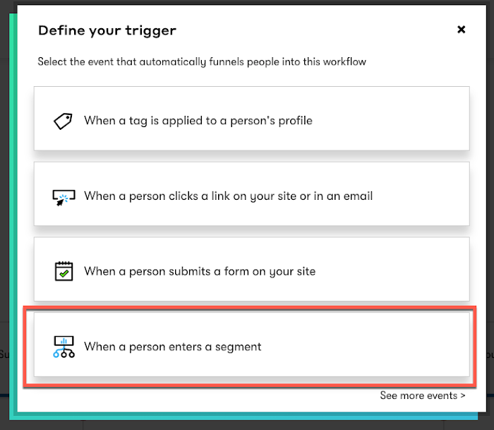 Trigger selection screen found when creating a trigger in a workflow