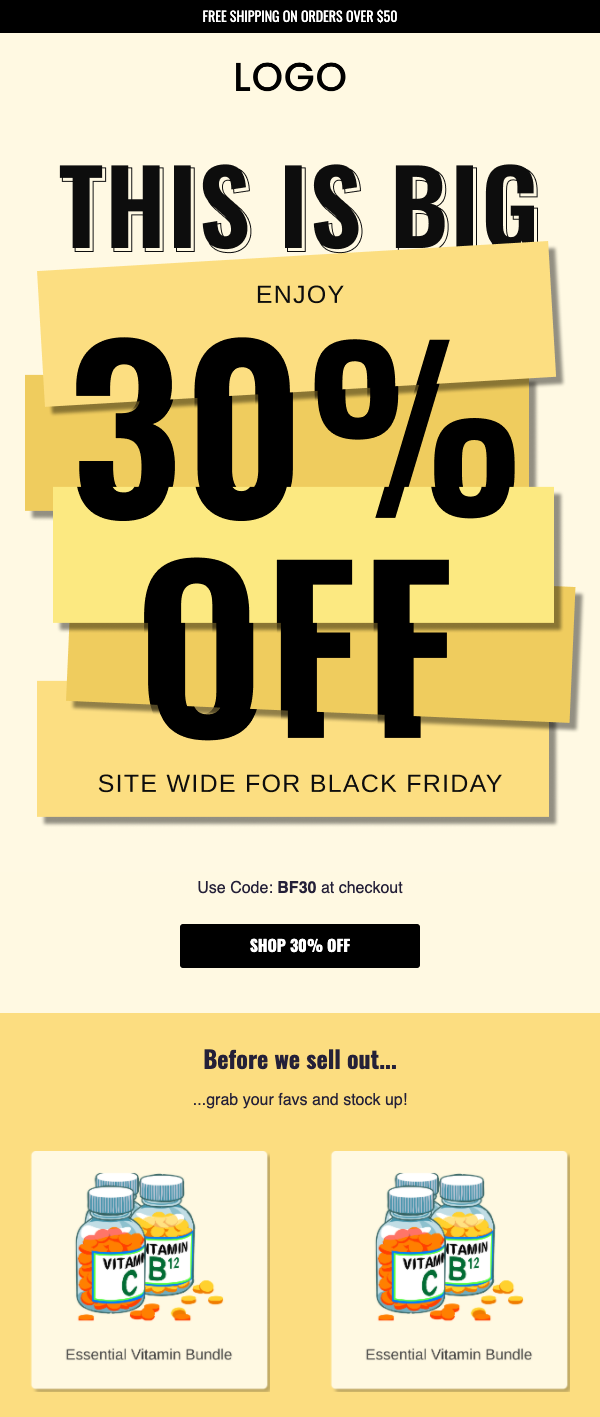 Pre Black Friday email template example