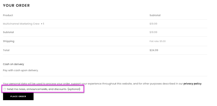 Marketing Opt-in checkbox in the WooCommerce checkout page