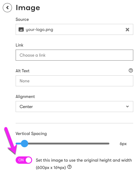 Image settings found in visual email builder when adding an image block