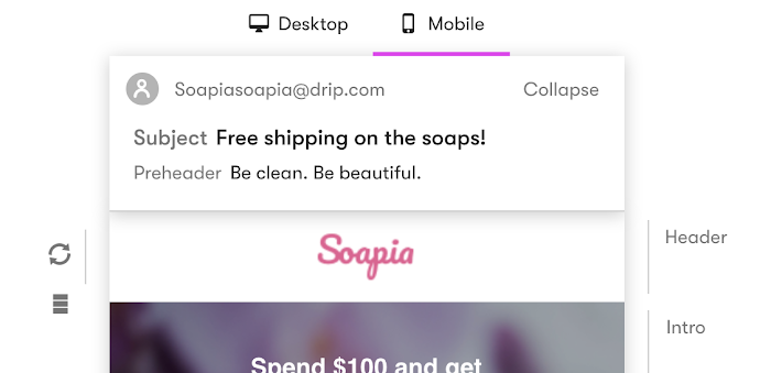 Mobile email optimizer found in the visual email builder