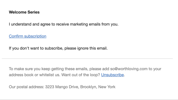 Double opt-in confirmation email for an Email series