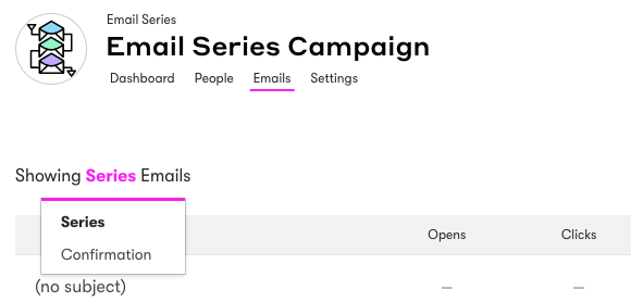 Confirmation email settings found in an email series campaign
