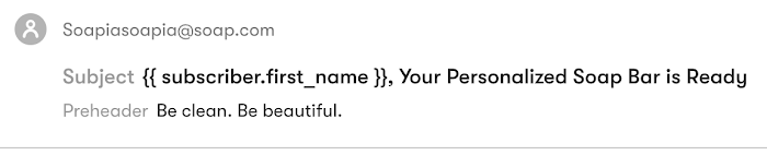  An example of liquid being used in a subject line to input a person's first name