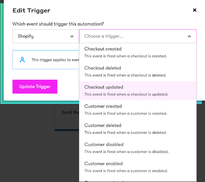 Shopify automation trigger options in a Workflow or Rule