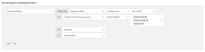 Purchase history segmentation in the Active People page