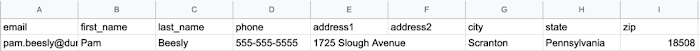  An example of a CSV header in the correct format for Drip.