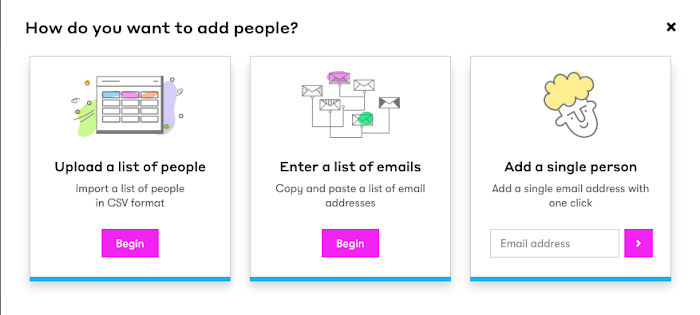  Importing options when creating a bulk operation for CSV upload, Email list, or Segment.
