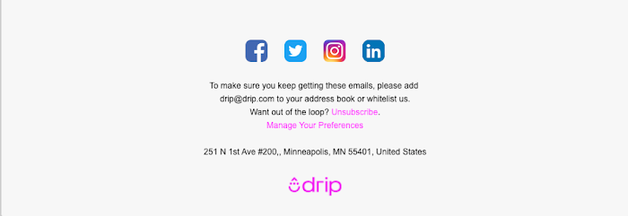 image showing where to add your subscription management form link to the default footer of your email