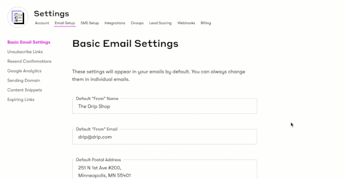 gif showing you how to add the subscription management form link to the text builder emails