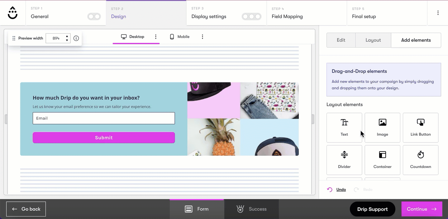 Gif showing how to drag and drop an input field block