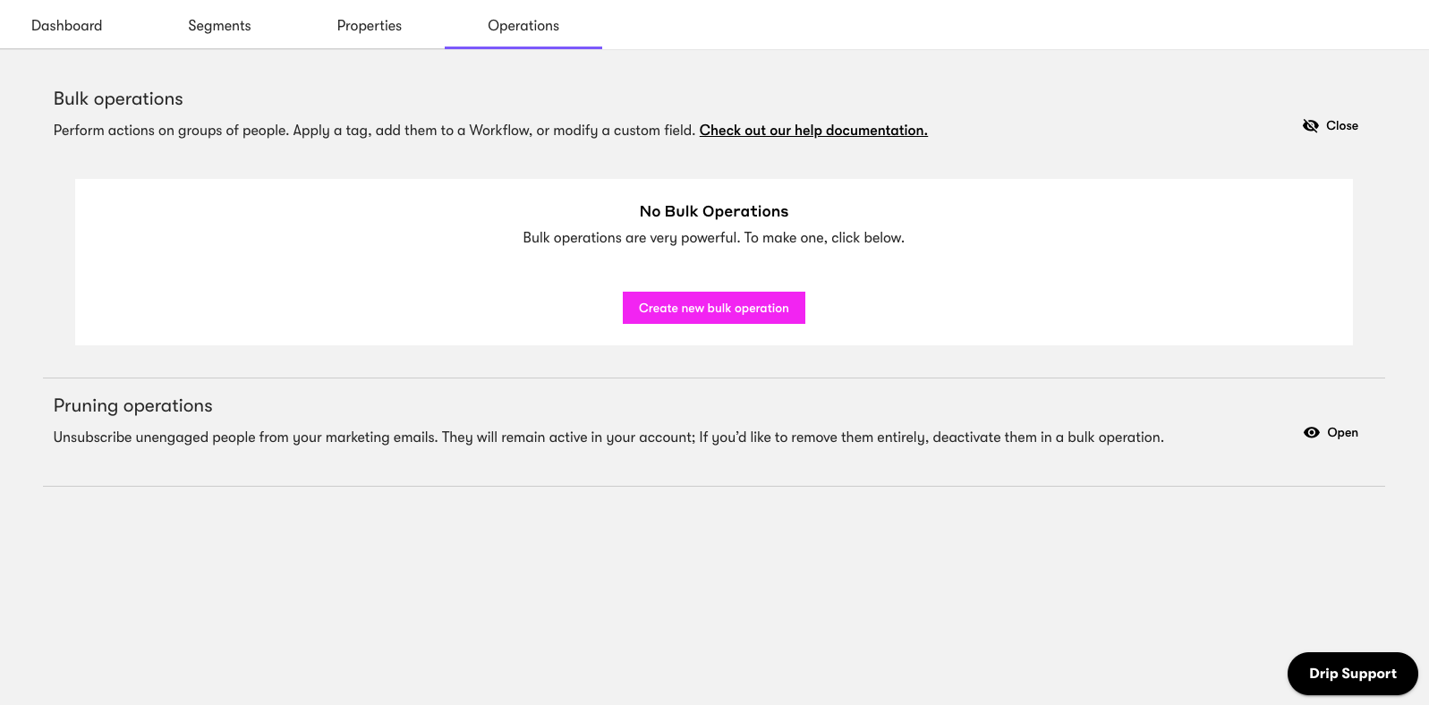 Bulk operations landing page
