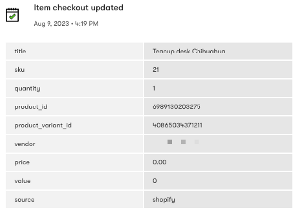 Item_checkout_updated event in a person's profile All activity