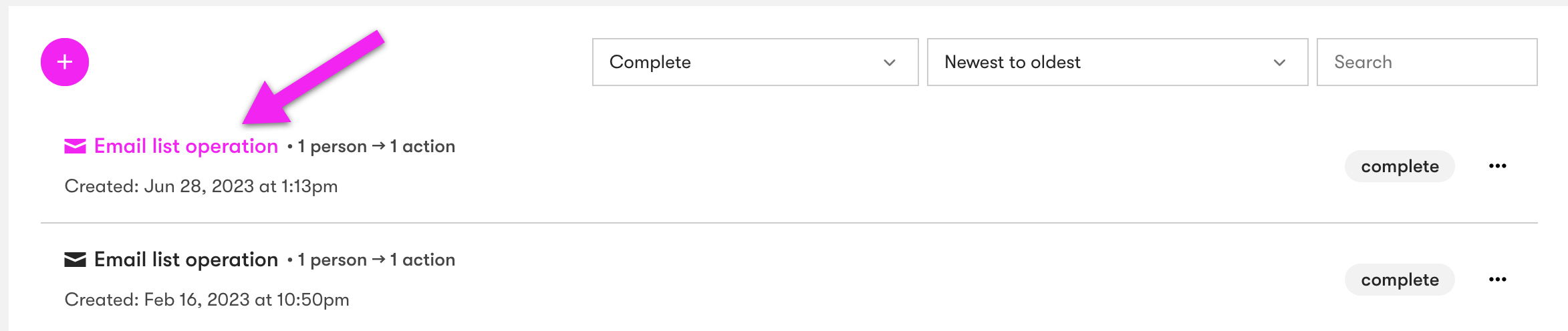 Bulk operation text link in a Bulk operation page