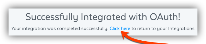 Success pop up box with an arrow pointing to the Click here text