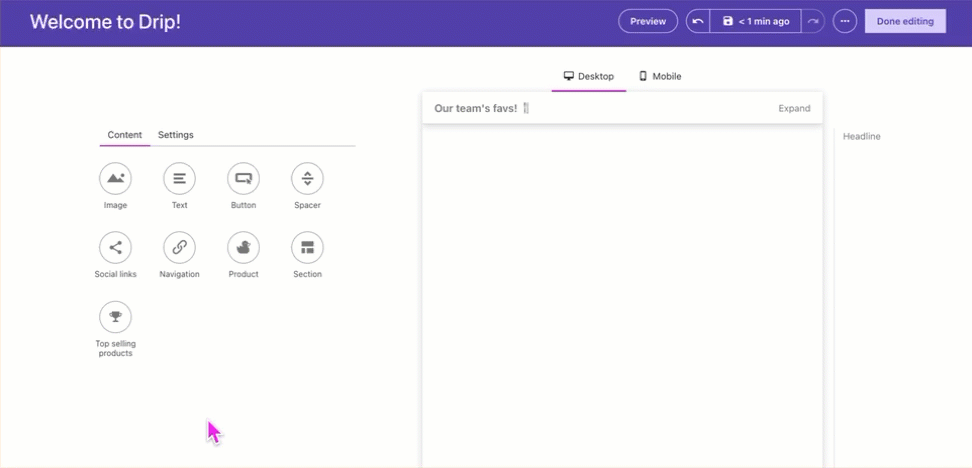 In the Visual Email Builder, navigate to the background settings and select a dark background color so that white text appears