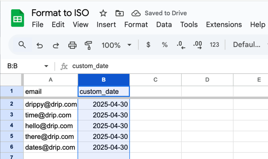 Highlighted column in Google sheets with ISO formatted dates