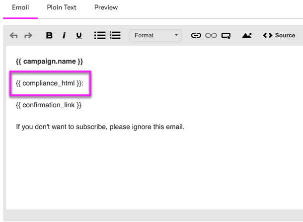 An example of the EU consent content Liquid in a text email builder