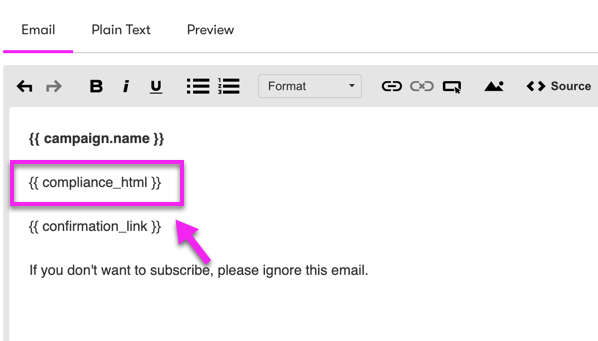 An example of the EU consent content Liquid in a text email builder