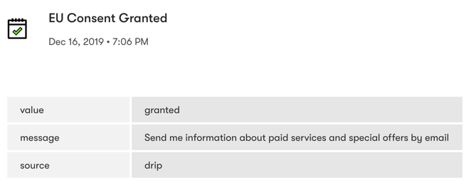 EU consent event found in a person's profile when they accept EU consent