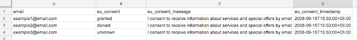 an example CSV with a EU Compliance Column