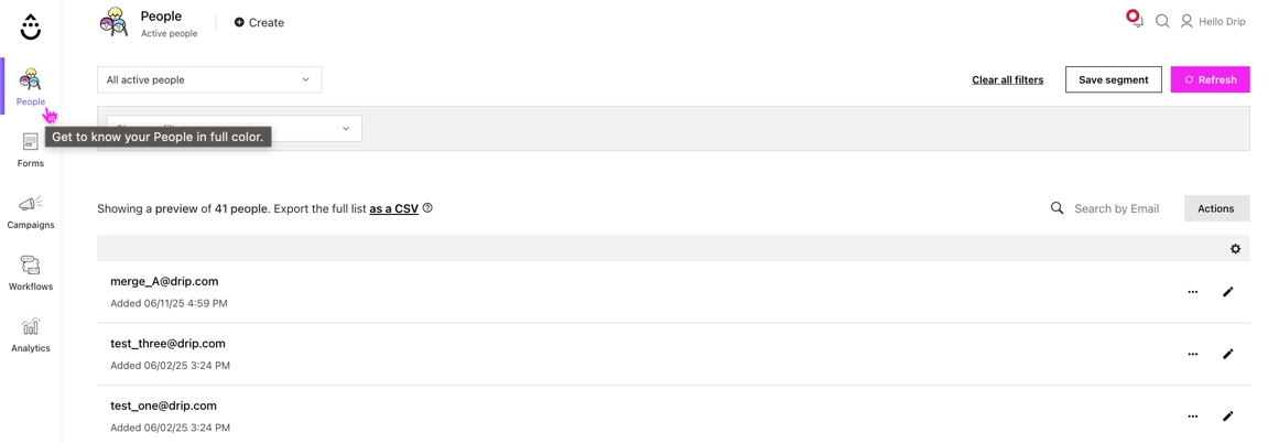 Active list of People page