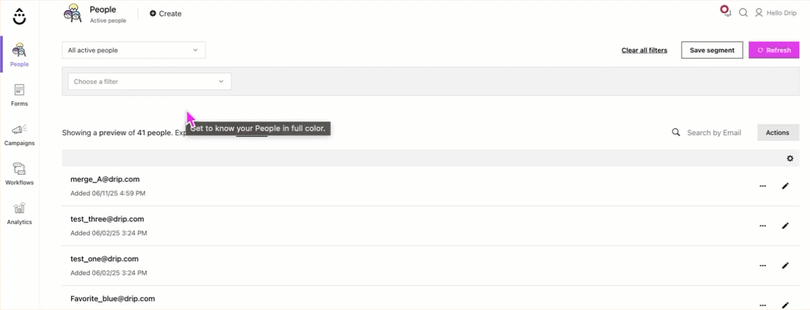 Filter critera dropdown options in the active people page