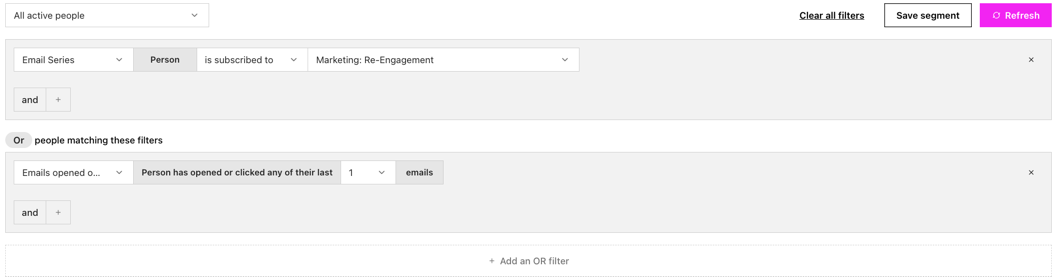 Segment OR filter in the active people page