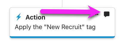 Workflow Action node with an Active Note applied to it
