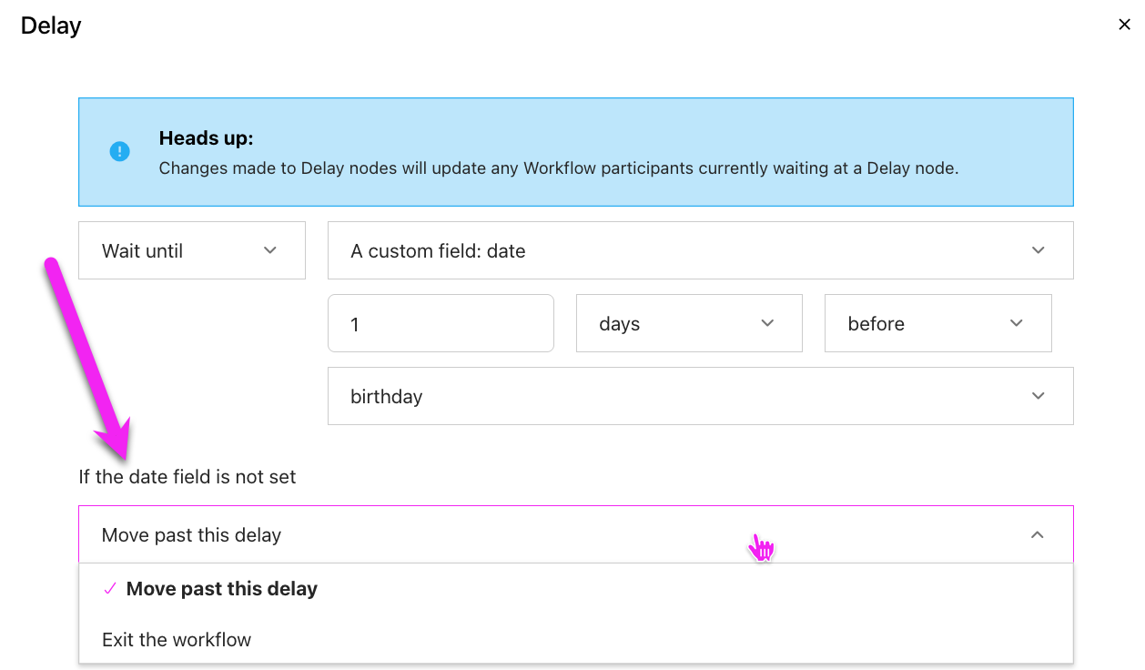 Delay Setting for Wait until option with setting to set If the date field is not set